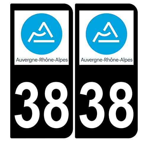 Supstick 2 Stickers Autocollants Plaques Immatriculation Auto Dept 38 Auvergne Rhône Alpes Noir Angles Arrondis