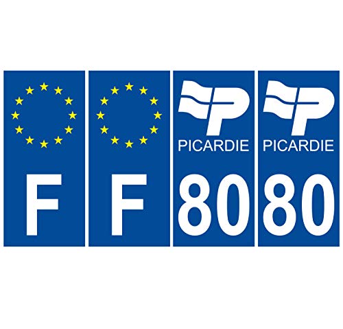 Supstick 4 Stickers Autocollants Plaques Immatriculation Auto Dept 80 Picardie Bleu Foncé Angles Carrés