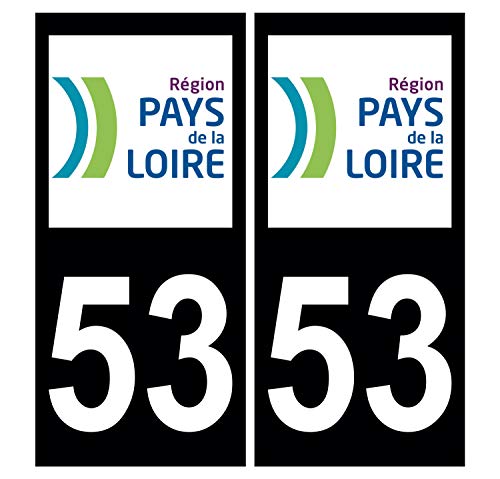 Supstick 2 Stickers Autocollants Plaques Immatriculation Auto Dept 53 Pays de la Loire Noir Angles Carrés