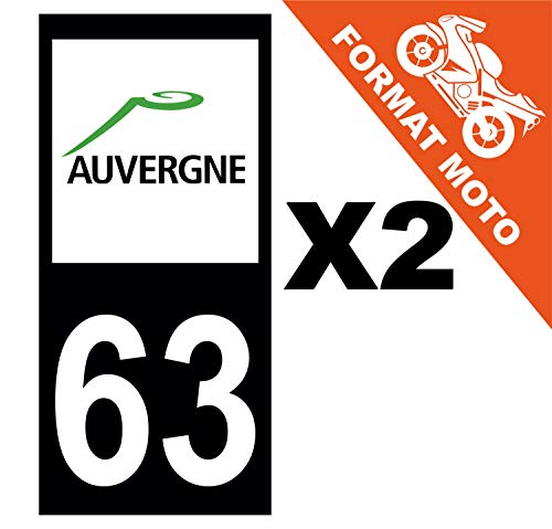 Supstick 2 Stickers Autocollants Plaques Immatriculation Moto Dept 63 Auvergne Noir Angles Carrés