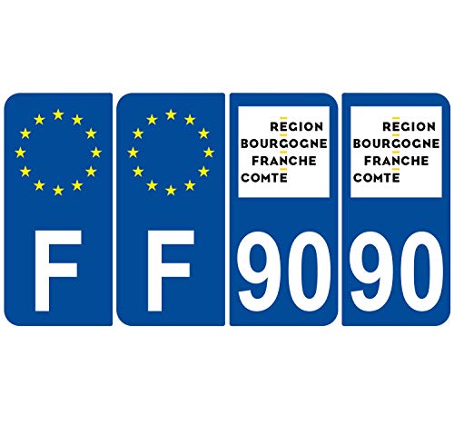 Supstick 4 Stickers Autocollants Plaques Immatriculation Auto Dept 90 Bourgogne Franche Comté Bleu Foncé Angles Arrondis