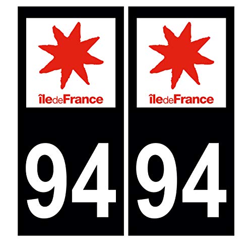 Supstick 2 Stickers Autocollants Plaques Immatriculation Auto Dept 94 Ile de France Noir Angles Carrés