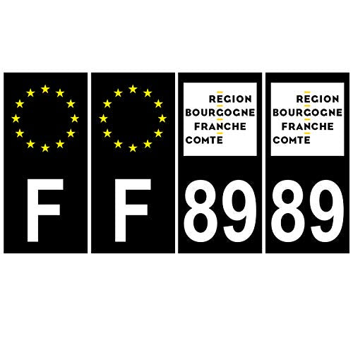 Supstick 4 Stickers Autocollants Plaques Immatriculation Auto Dept 89 Bourgogne Franche Comté Noir Angles Carrés