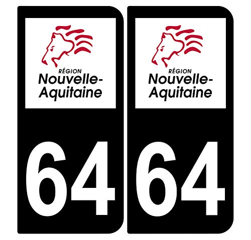 Supstick 2 Stickers Autocollants Plaques Immatriculation Auto Dept 64 Nouvelle Aquitaine Noir Angles Arrondis
