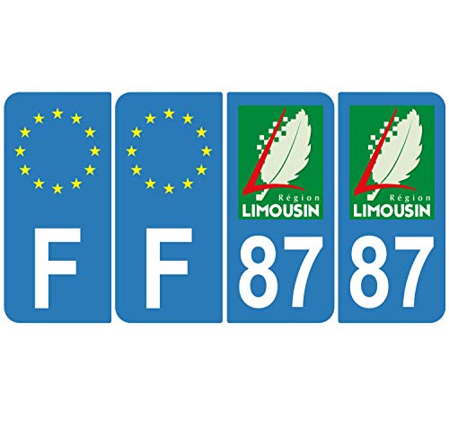Supstick 4 Stickers Autocollants Plaques Immatriculation Auto Dept 87 Limousin Bleu Clair Angles Arrondis