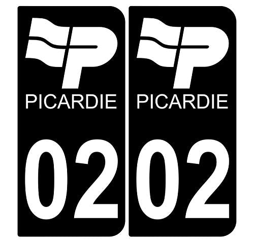 Supstick 2 Stickers Autocollants Plaques Immatriculation Auto Dept 02 Picardie Noir Angles Arrondis