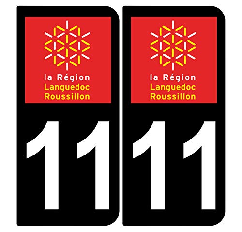 Supstick 2 Stickers Autocollants Plaques Immatriculation Auto Dept 11 Languedoc Roussillon Noir Angles Arrondis