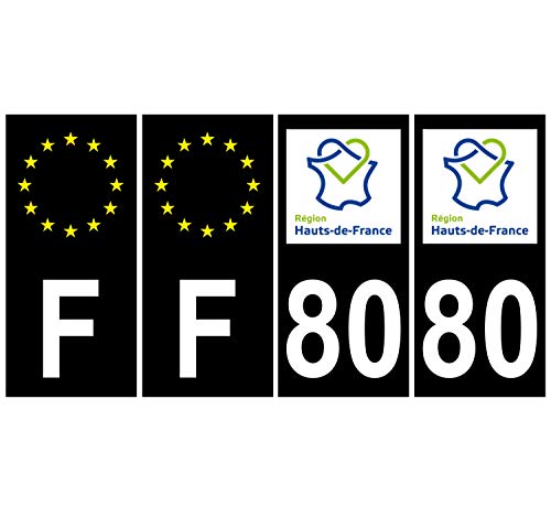 Supstick 4 Stickers Autocollants Plaques Immatriculation Auto Dept 80 Hauts de France Noir Angles Carrés
