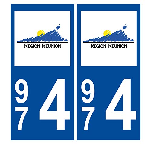 Supstick 2 Stickers Autocollants Plaques Immatriculation Auto Dept 974 Réunion Bleu Foncé Angles Carrés