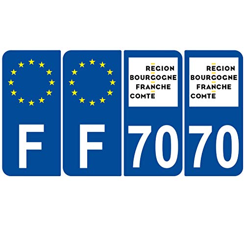 Supstick 4 Stickers Autocollants Plaques Immatriculation Auto Dept 70 Bourgogne Franche Comté Bleu Foncé Angles Arrondis