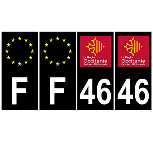 Supstick 4 Stickers Autocollants Plaques Immatriculation Auto Dept 46 Occitanie Noir Angles Carrés