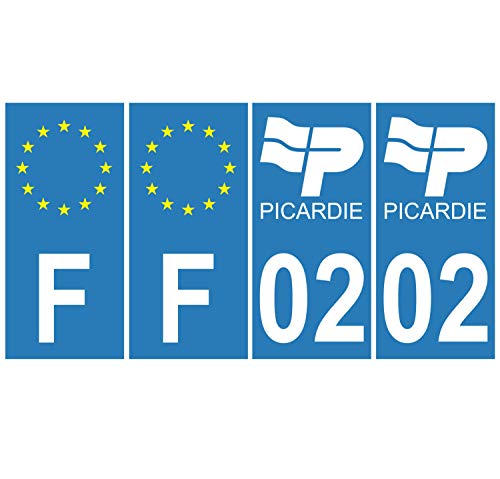 Supstick 4 Stickers Autocollants Plaques Immatriculation Auto Dept 02 Picardie Bleu Clair Angles Carrés