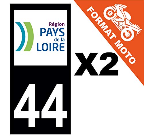 Supstick 2 Stickers Autocollants Plaques Immatriculation Moto Dept 44 Pays de la Loire Noir Angles Carrés