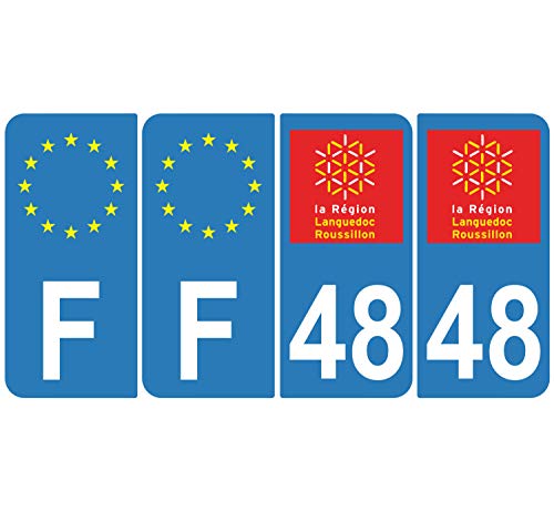 Supstick 4 Stickers Autocollants Plaques Immatriculation Auto Dept 48 Languedoc Roussillon Bleu Clair Angles Arrondis
