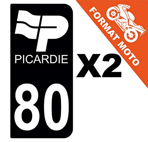 Supstick 2 Stickers Autocollants Plaques Immatriculation Moto Dept 80 Picardie Noir 2 Angles Arrondis