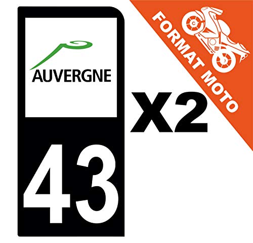 Supstick 2 Stickers Autocollants Plaques Immatriculation Moto Dept 43 Auvergne Noir 1 Angle Arrondi