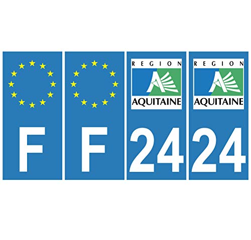 Supstick 4 Stickers Autocollants Plaques Immatriculation Auto Dept 24 Aquitaine Bleu Clair Angles Carrés