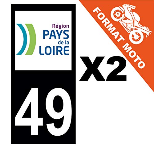 Supstick 2 Stickers Autocollants Plaques Immatriculation Moto Dept 49 Pays de la Loire Noir Angles Carrés