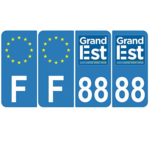 Supstick 4 Stickers Autocollants Plaques Immatriculation Auto Dept 88 Grand Est Bleu Clair Angles Arrondis