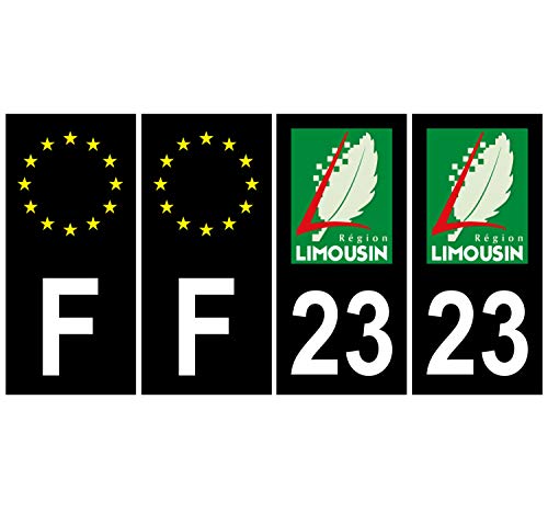 Supstick 4 Stickers Autocollants Plaques Immatriculation Auto Dept 23 Limousin Noir Angles Carrés