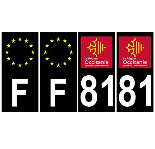 Supstick 4 Stickers Autocollants Plaques Immatriculation Auto Dept 81 Occitanie Noir Angles Carrés