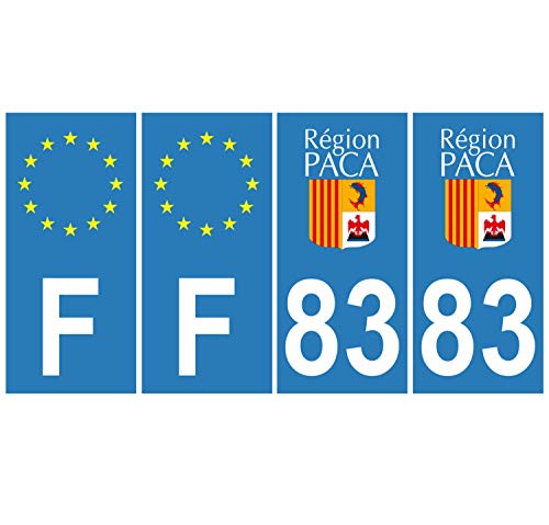 Supstick 4 Stickers Autocollants Plaques Immatriculation Auto Dept 83 Paca Bleu Clair Angles Carrés