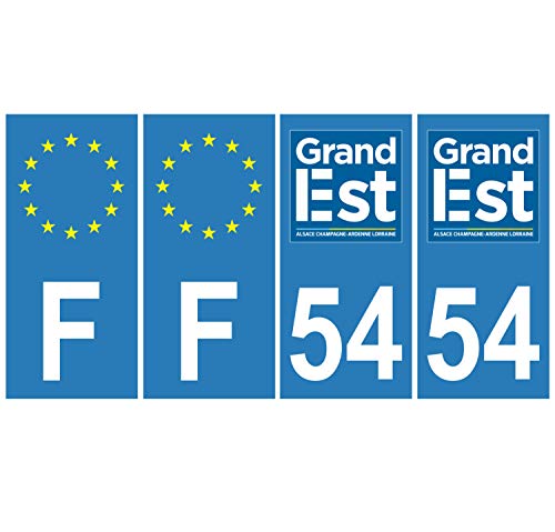 Supstick 4 Stickers Autocollants Plaques Immatriculation Auto Dept 54 Grand Est Bleu Clair Angles Carrés