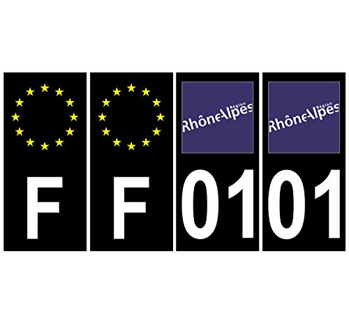 Supstick 4 Stickers Autocollants Plaques Immatriculation Auto Dept 01 Rhône Alpes Noir Angles Carrés