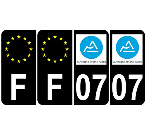Supstick 4 Stickers Autocollants Plaques Immatriculation Auto Dept 07 Auvergne Rhône Alpes Noir Angles Arrondis