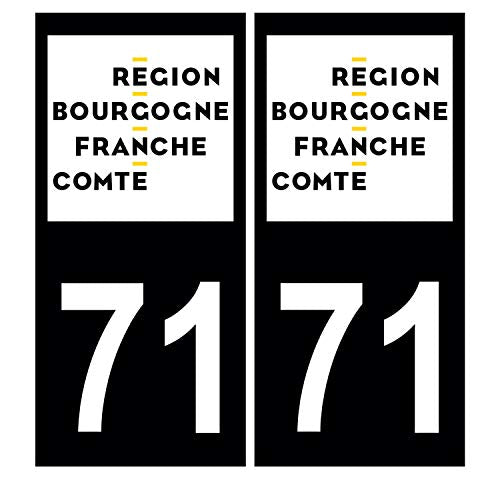 Supstick 2 Stickers Autocollants Plaques Immatriculation Auto Dept 71 Bourgogne Franche Comté Noir Angles Carrés