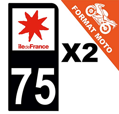 Supstick 2 Stickers Autocollants Plaques Immatriculation Moto Dept 75 Ile de France Noir 1 Angle Arrondi