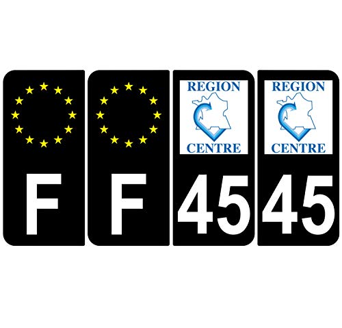 Supstick 4 Stickers Autocollants Plaques Immatriculation Auto Dept 45 Centre Noir Angles Arrondis