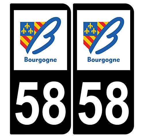 Supstick 2 Stickers Autocollants Plaques Immatriculation Auto Dept 58 Bourgogne Noir Angles Arrondis