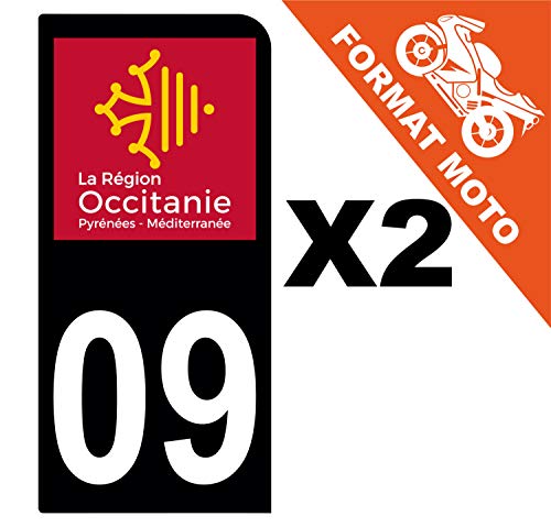 Supstick 2 Stickers Autocollants Plaques Immatriculation Moto Dept 09 Occitanie Noir 1 Angle Arrondi