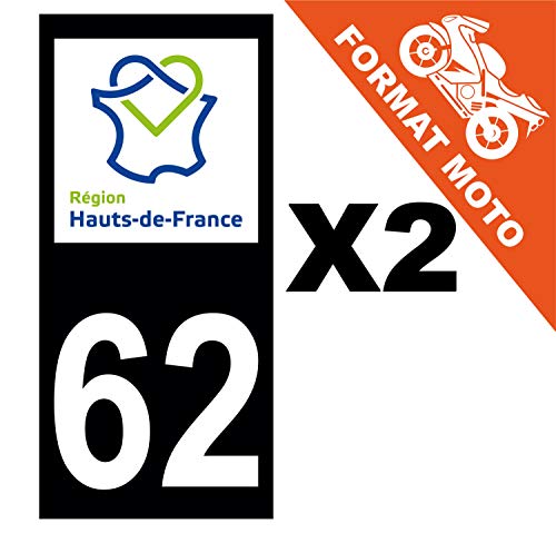Supstick 2 Stickers Autocollants Plaques Immatriculation Moto Dept 62 Hauts de France Noir Angles Carrés