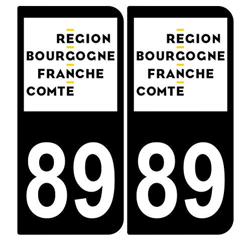 Supstick 2 Stickers Autocollants Plaques Immatriculation Auto Dept 89 Bourgogne Franche Comté Noir Angles Arrondis