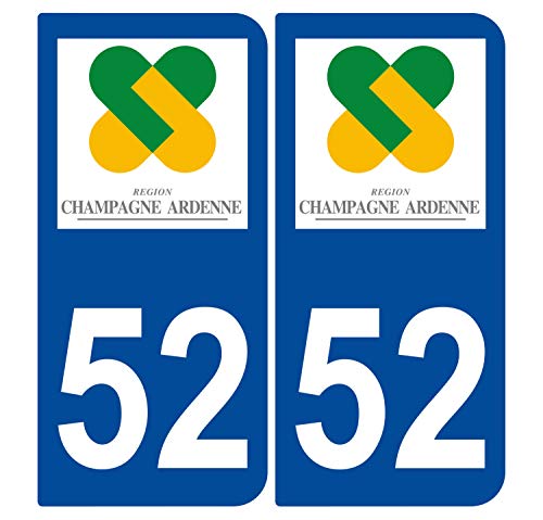 Supstick 2 Stickers Autocollants Plaques Immatriculation Auto Dept 52 Champagne Ardenne Bleu Foncé Angles Arrondis