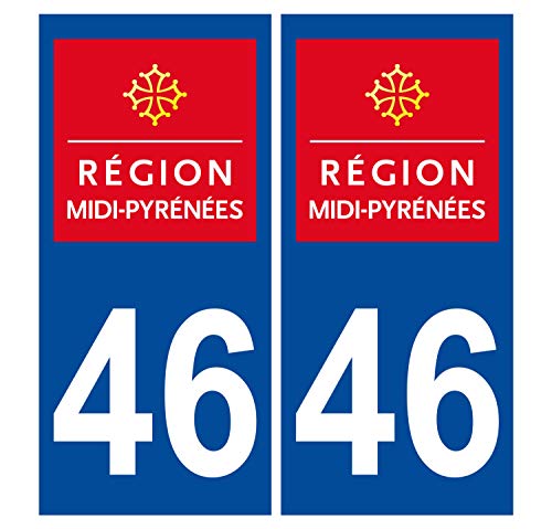 Supstick 2 Stickers Autocollants Plaques Immatriculation Auto Dept 46 Midi Pyrénées Bleu Foncé Angles Carrés