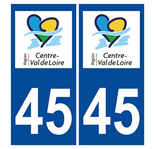 Supstick 2 Stickers Autocollants Plaques Immatriculation Auto Dept 45 Centre Val de Loire Bleu Foncé Angles Carrés