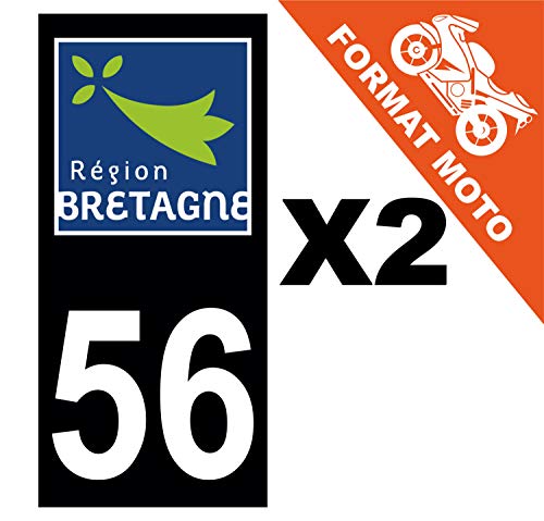 Supstick 2 Stickers Autocollants Plaques Immatriculation Moto Dept 56 Bretagne Noir Angles Carrés