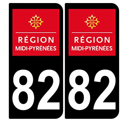 Supstick 2 Stickers Autocollants Plaques Immatriculation Auto Dept 82 Midi Pyrénées Noir Angles Arrondis