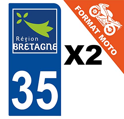 Supstick 2 Stickers Autocollants Plaques Immatriculation Moto Dept 35 Bretagne Bleu Foncé 1 Angle Arrondi