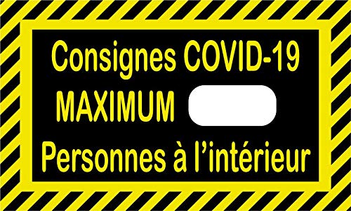 Lot de 5 Autocollant stickers signalétique consignes covid - format rectangle 20x7cm couleur noir et jaune