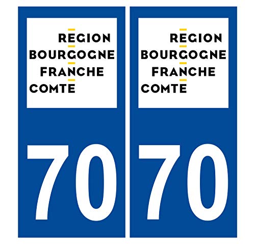Supstick 2 Stickers Autocollants Plaques Immatriculation Auto Dept 70 Bourgogne Franche Comté Bleu Foncé Angles Carrés