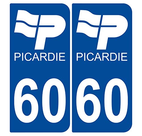 Supstick 2 Stickers Autocollants Plaques Immatriculation Auto Dept 60 Picardie Bleu Foncé Angles Arrondis