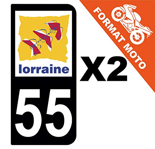 Supstick 2 Stickers Autocollants Plaques Immatriculation Moto Dept 55 Lorraine Noir 2 Angles Arrondis