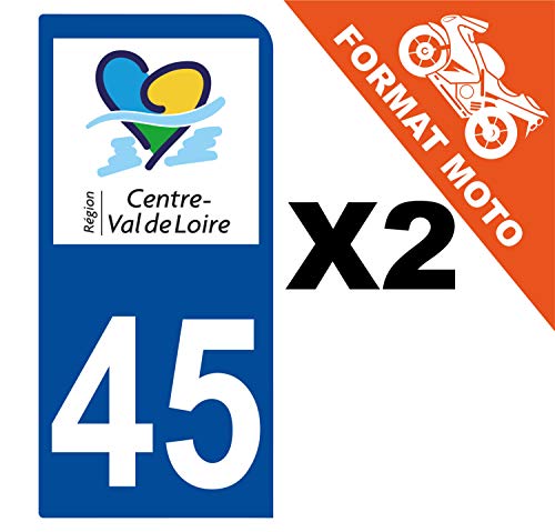 Supstick 2 Stickers Autocollants Plaques Immatriculation Moto Dept 45 Centre Val de Loire Bleu Foncé 1 Angle Arrondi