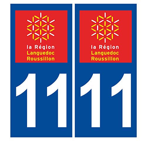 Supstick 2 Stickers Autocollants Plaques Immatriculation Auto Dept 11 Languedoc Roussillon Bleu Foncé Angles Carrés