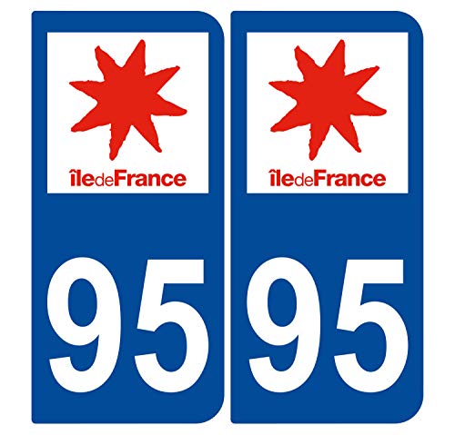 Supstick 2 Stickers Autocollants Plaques Immatriculation Auto Dept 95 Ile de France Bleu Foncé Angles Arrondis