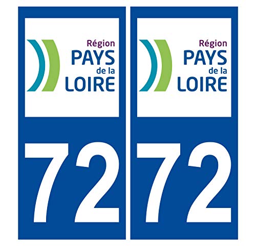 Supstick 2 Stickers Autocollants Plaques Immatriculation Auto Dept 72 Pays de la Loire Bleu Foncé Angles Carrés